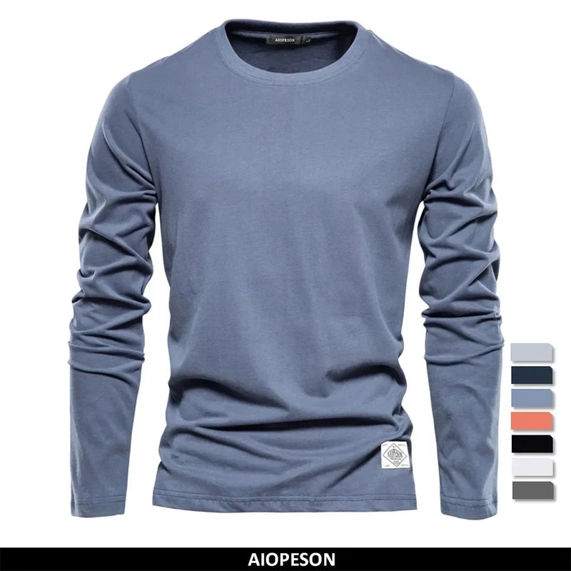 100% Cotton Long Sleeve T Shirt For Men Solid Spring Casual Mens T-shirts High Quality Male Tops Classic Clothes Men's T-shirts