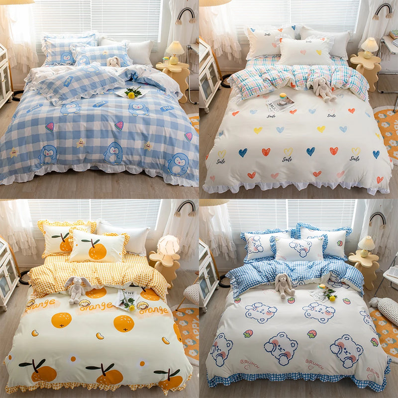 Conjunto de cama de renda, 4 peças, lençol, capa de edredão, fronha, roupa de cama para família, quarto infantil, sala de estar, 4 peças