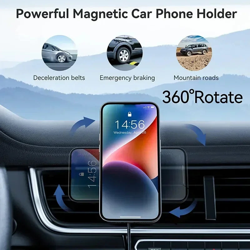 15W Magnetic Car Wireless Charger Phone Holder Stand for iPhone 15 14 13 12 Pro Max Samsung Car Mount Fast Charging Dock Station