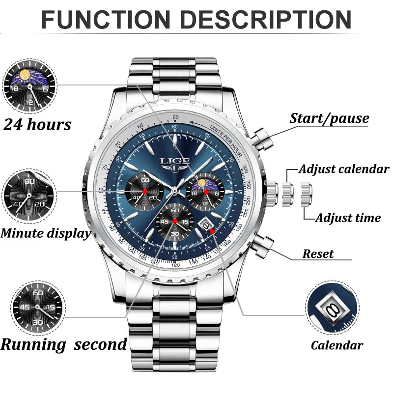 Relogio masculino LIGE Casual Quartz Men Watch Top Marca de Luxo.