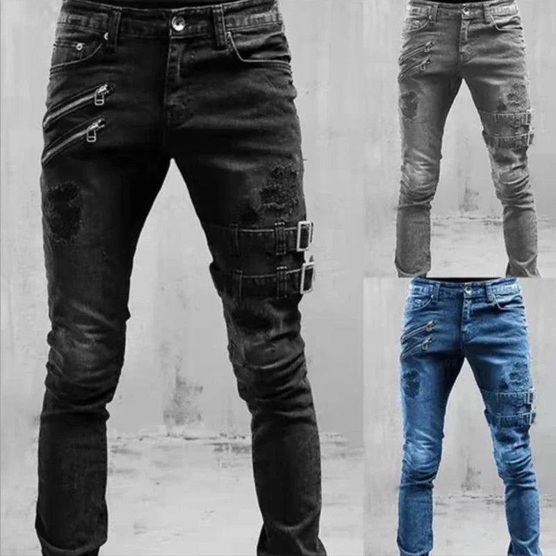 Homens de cintura alta moda jean