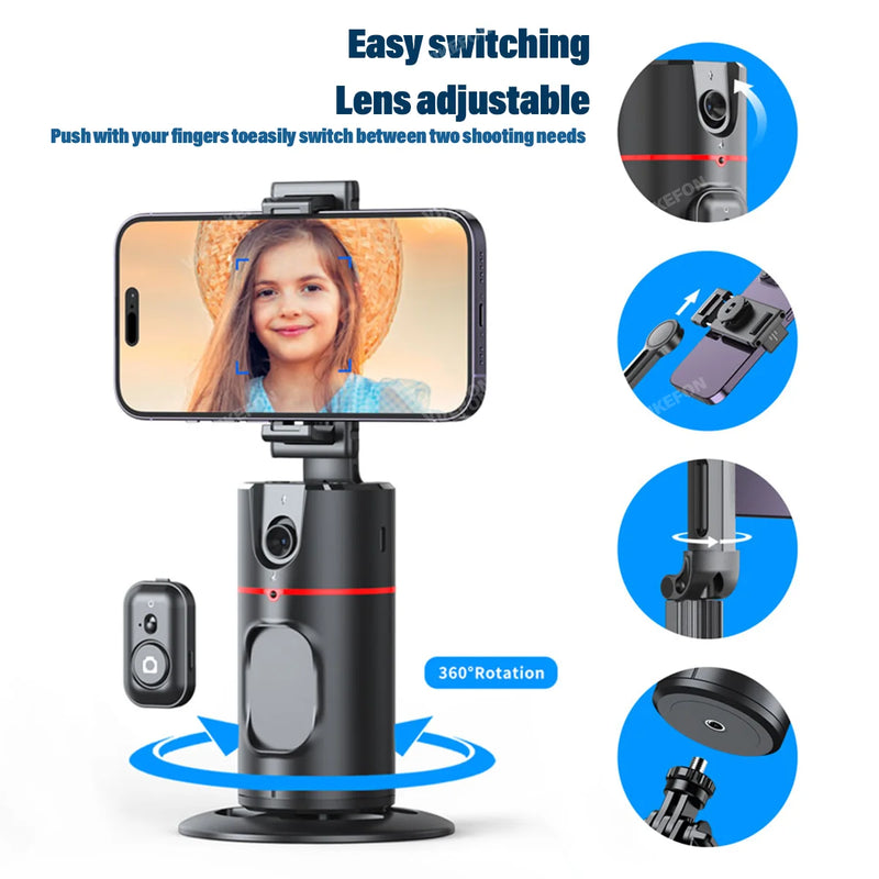 2024 novo 360° acompanhamento gimbal estabilizador monopé desktop rosto rastreamento cardan com obturador remoto para tiktok fotografia ao vivo.