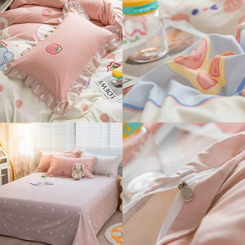 Conjunto de cama de renda, 4 peças, lençol, capa de edredão, fronha, roupa de cama para família, quarto infantil, sala de estar, 4 peças