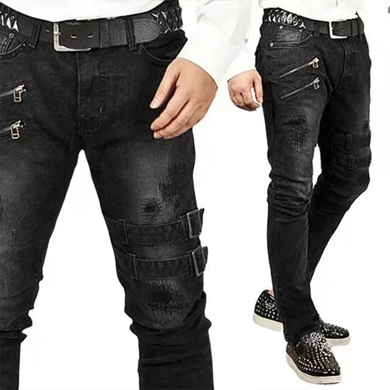 Homens de cintura alta moda jean