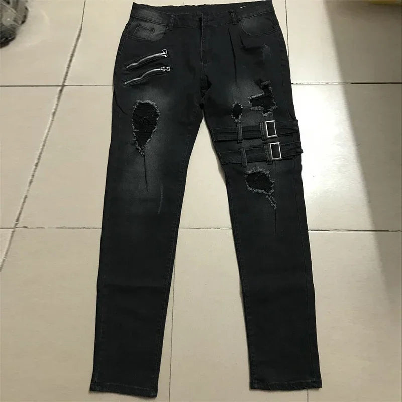 Homens de cintura alta moda jean