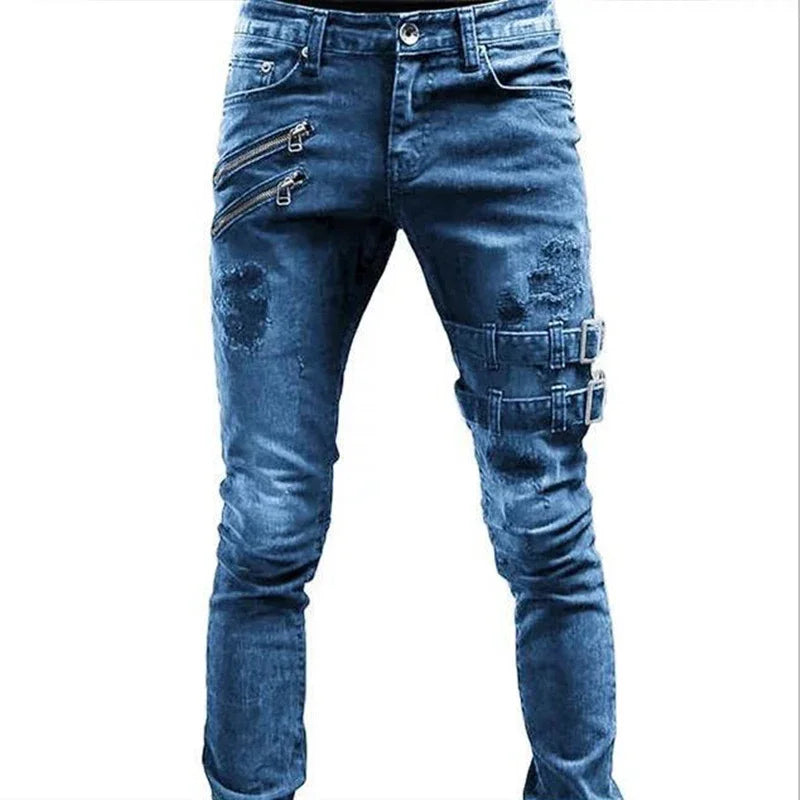 Homens de cintura alta moda jean