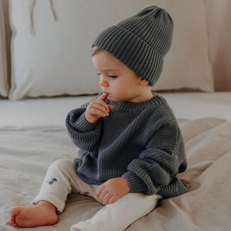 2023 New Baby Sweaters Autumn Winter Solid Color Knitted Sweater for Baby Toddler Loose Round Neck Kids Outwear Baby Clothes