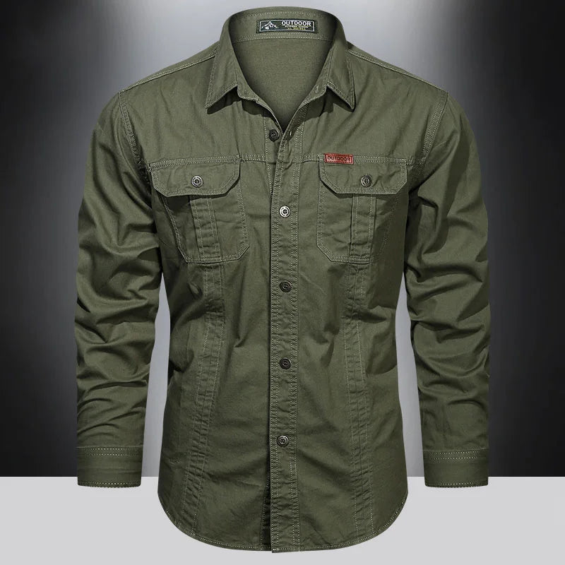 Novo outono estilo militar camisa de bolso de algodão para homens