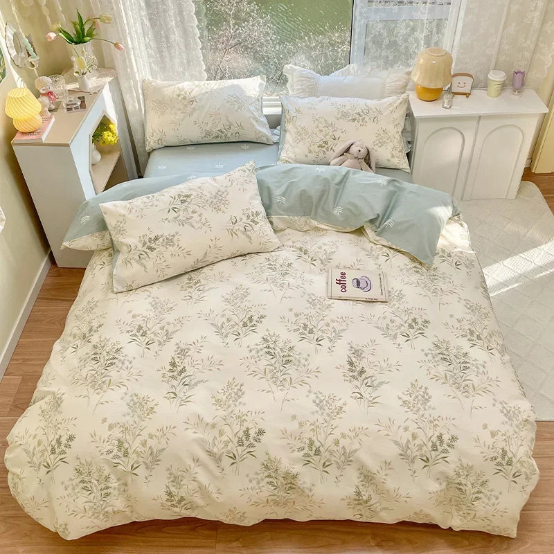 Conjunto de cama floral 100% algodão, sem lençóis.