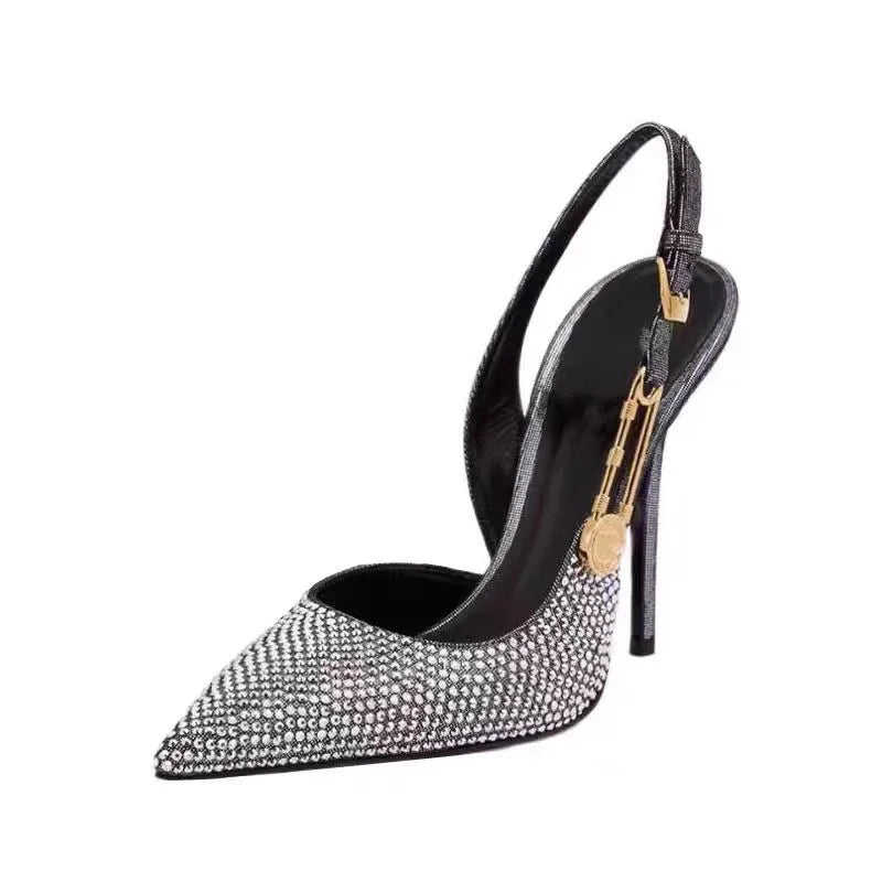 Luxo strass lantejoulas fivela bombas femininas elegante.