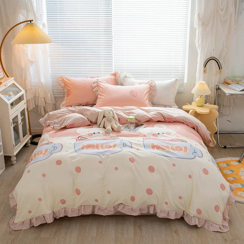 Conjunto de cama de renda, 4 peças, lençol, capa de edredão, fronha, roupa de cama para família, quarto infantil, sala de estar, 4 peças