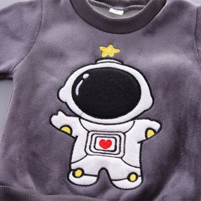 Bebê meninos e meninas outono inverno desenho animado astronauta roupa com capuz.