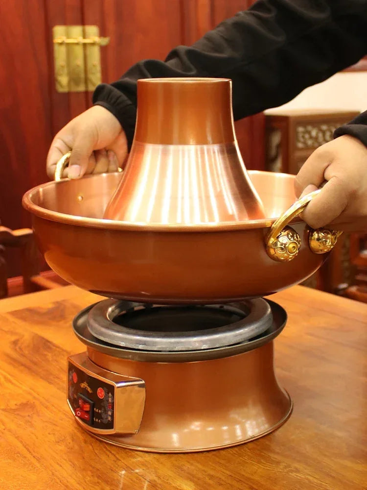 220V New Pure Copper Hot Pot Split Copper Pot Plug-in Electric Copper Hot Pot Yuanyang Pot Shabu Hotpot