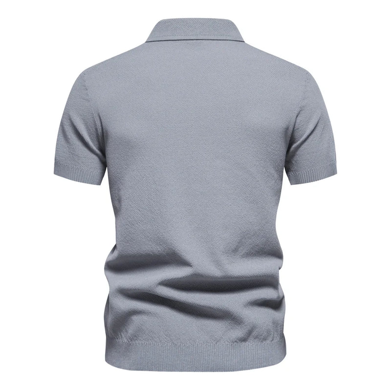 2024 New Summer Brand Quality Ribbed Knit Polo Shirt for Men Breathable and Cool Mens Zipper Textured Polo Shirts Short Sleeved