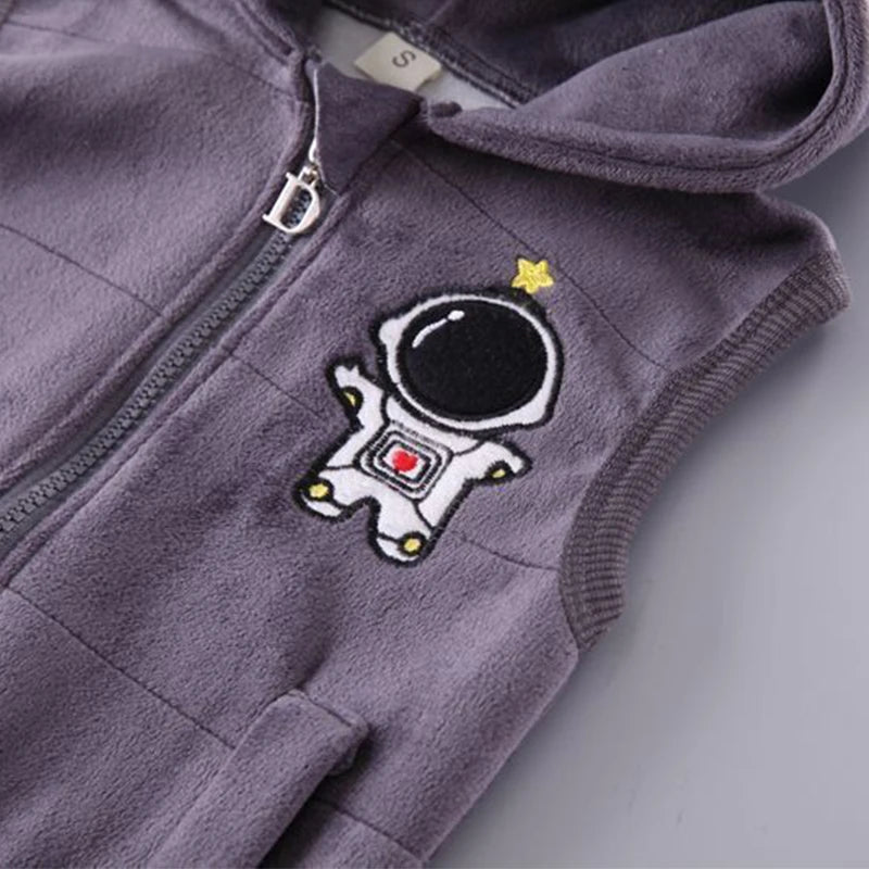 Bebê meninos e meninas outono inverno desenho animado astronauta roupa com capuz.