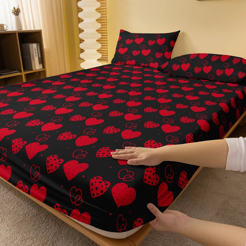 1 Simple modern heart-shaped printed matte Fitted Sheet, bedroom printed bed cover, bedding (excluding pillowcases)