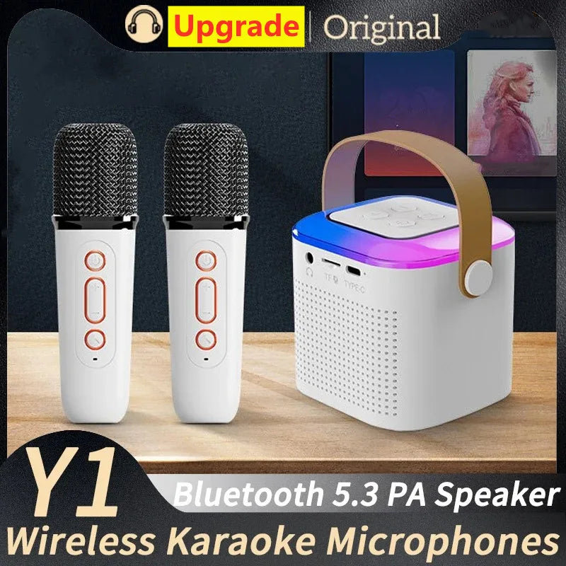 Y1 microfones duplos sem fios máquina de karaoke ktv dsp sistema bluetooth 5.3 pa coluna estéreo alta fidelidade surround rgb colorido luz led