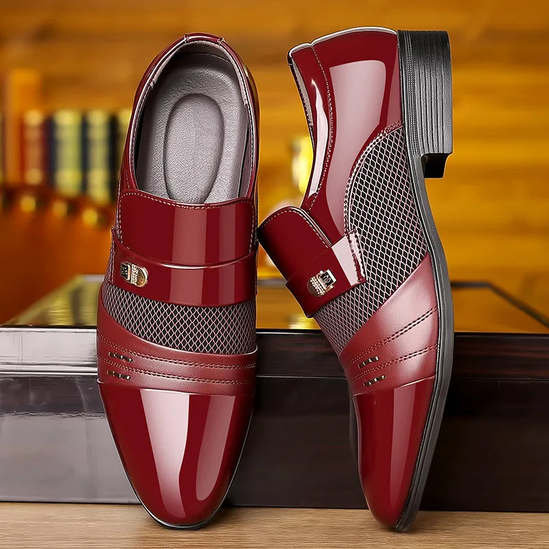 Sapato de negócios sapatos masculinos vinho vermelho.