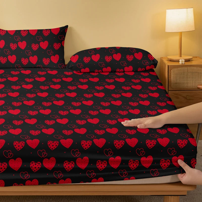 1 Simple modern heart-shaped printed matte Fitted Sheet, bedroom printed bed cover, bedding (excluding pillowcases)