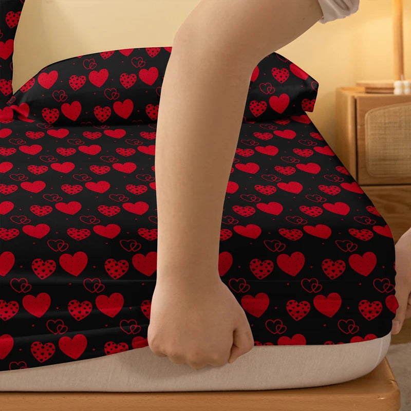 1 Simple modern heart-shaped printed matte Fitted Sheet, bedroom printed bed cover, bedding (excluding pillowcases)