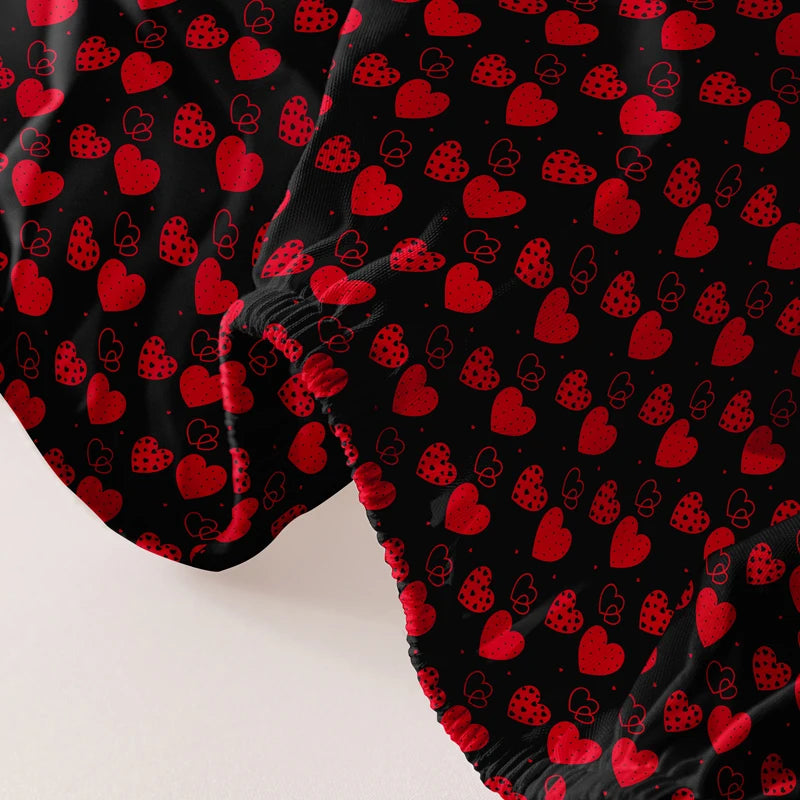 1 Simple modern heart-shaped printed matte Fitted Sheet, bedroom printed bed cover, bedding (excluding pillowcases)