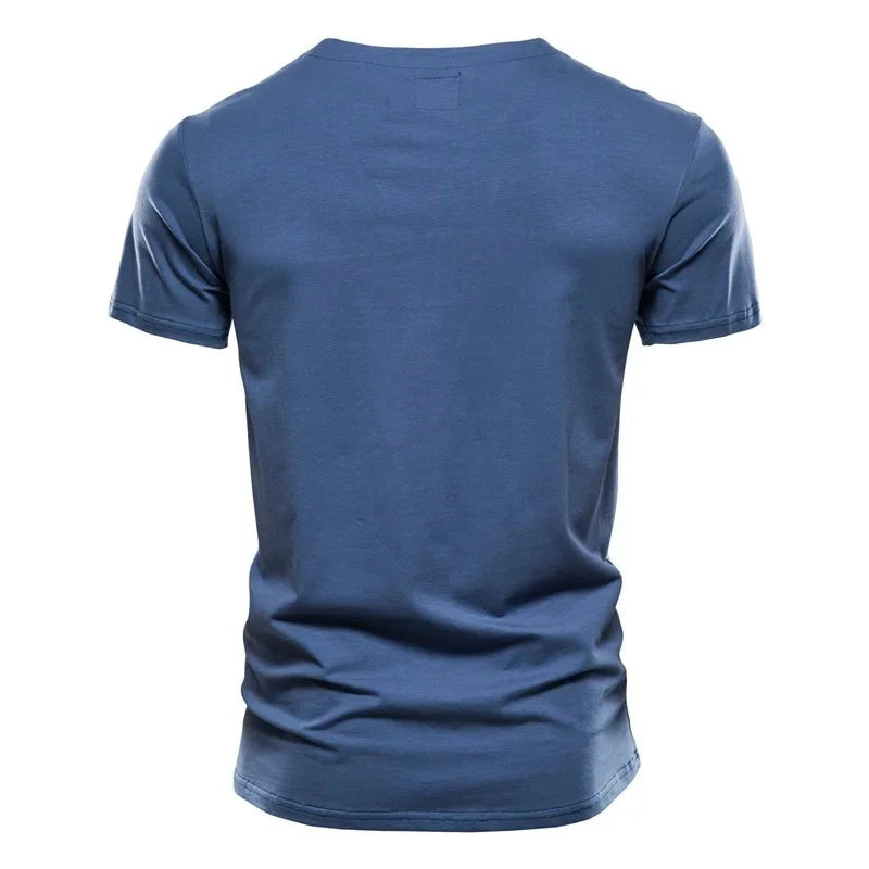 2024 Summer Quality Cotton CasualT-Shirt Solid Color Design V-neck T-shirt Casual Classic Men's Clothing Tops Tee Shirt Men