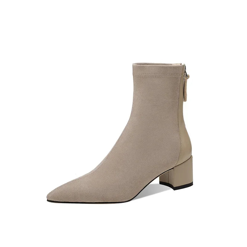 Botas elásticas femininas 2024 outono/inverno nova camurça