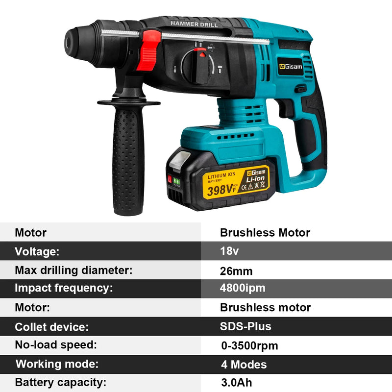 26mm Brushless Electric Hammer Drill Multifunctional Rotary Hammer Cordless Impact Hammer Power Tools For Makita 18V Battery