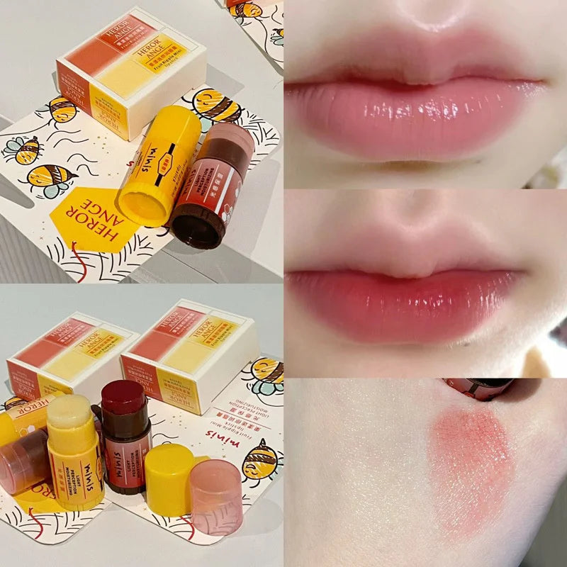 2 pçs conjunto de frutas mel mini batom labial hidratante.