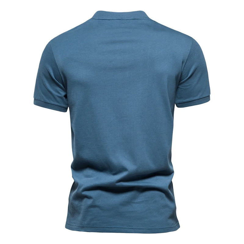 AIOPESON 100% Cotton Men's T-shirt  Solid Color Casual V-neck Zipper T shirt for Men New Summer High Quality Brand Men Tops Tees